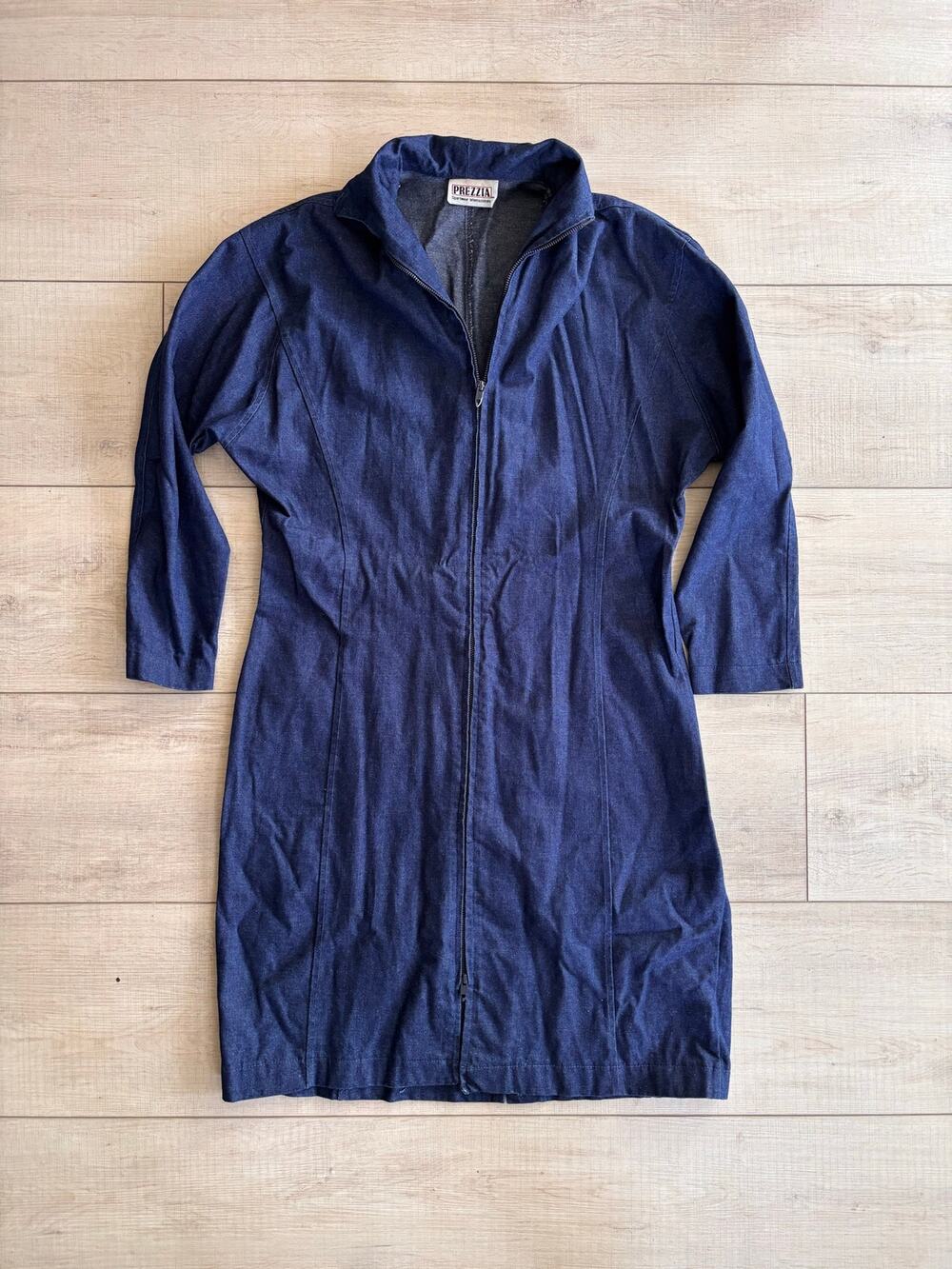 Prezzia Women’s Denim Zip Front Dress Jacket Blue 3/4 Sleeve Size L